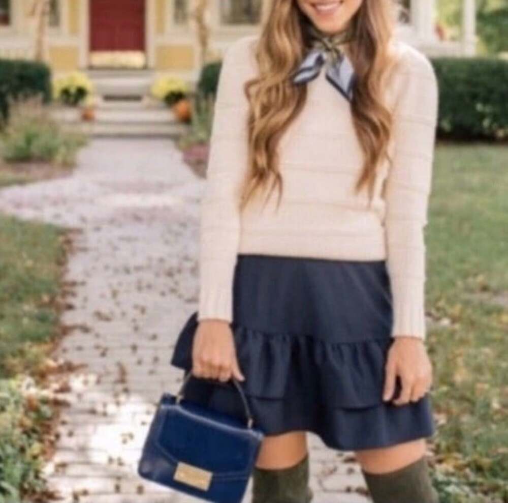J. Crew Navy Wool Blend Preppy Business Casual Academia Ruffle Mini Skirt-00